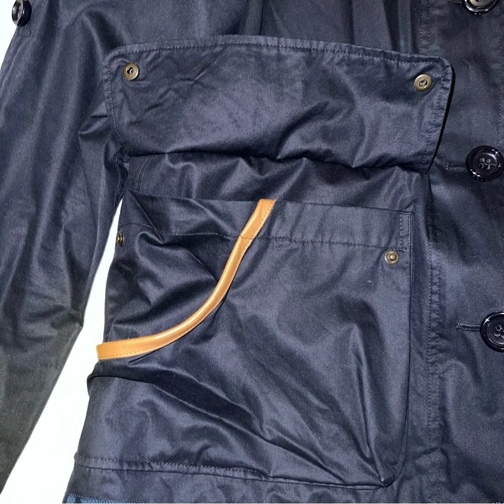 Coach New York Navy Rain Jacket with genuine leather trimming | women’s small - Picture 4 of 10